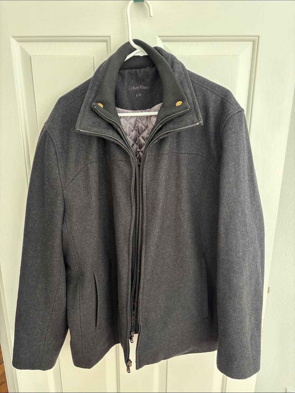 Calvin Klein Men’s Dark Charcoal Zip-Up Pea Coat
